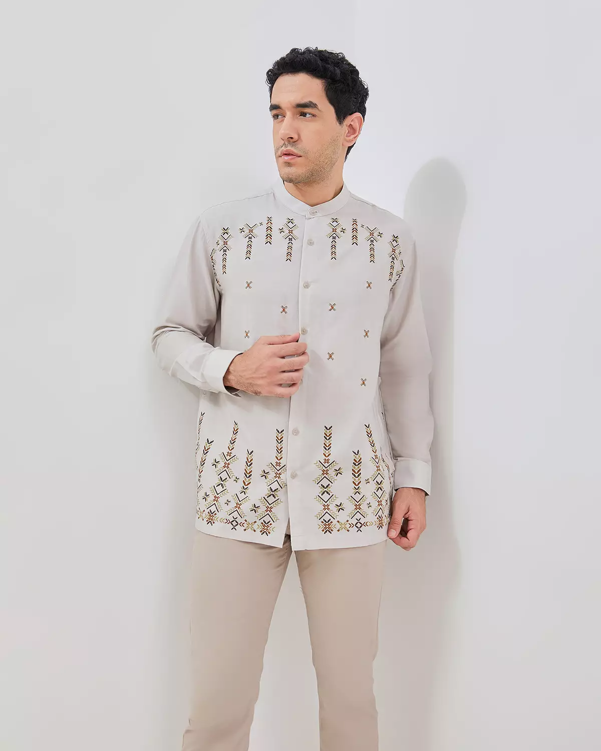 AMK Kemeja Koko Pria Lengan Panjang KK Mahdyah Ls Beige