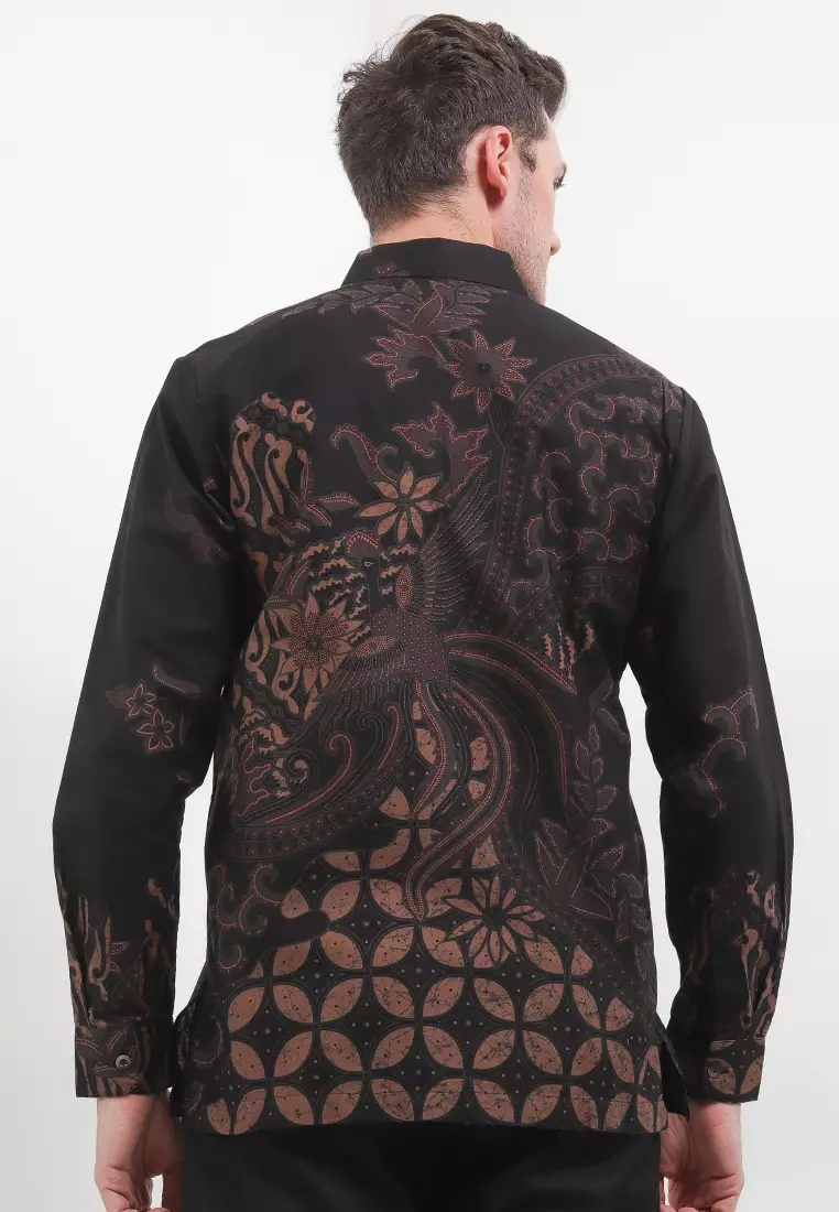 Roland Kemeja Batik Pria Premium Reguler Fit Lengan Panjang Hitam