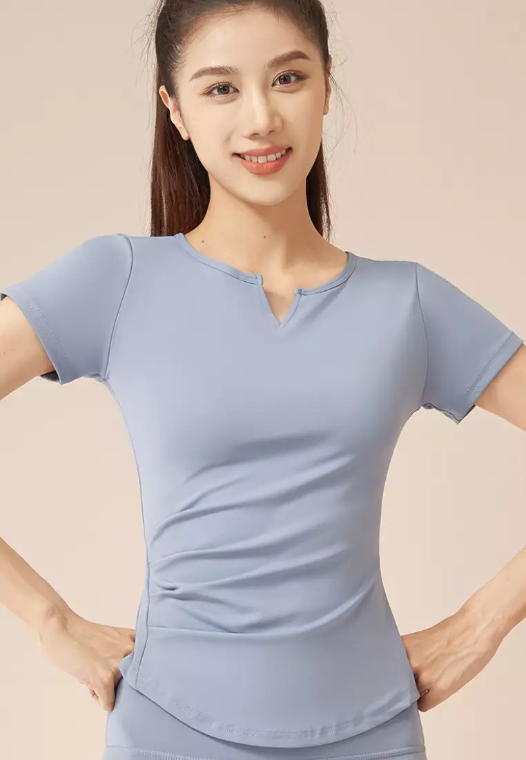 Aeries Top Sport Shirt – Breathable & Stretchable Workout Tee Women V-Neck Short Sleeve Workout Gym Fitness