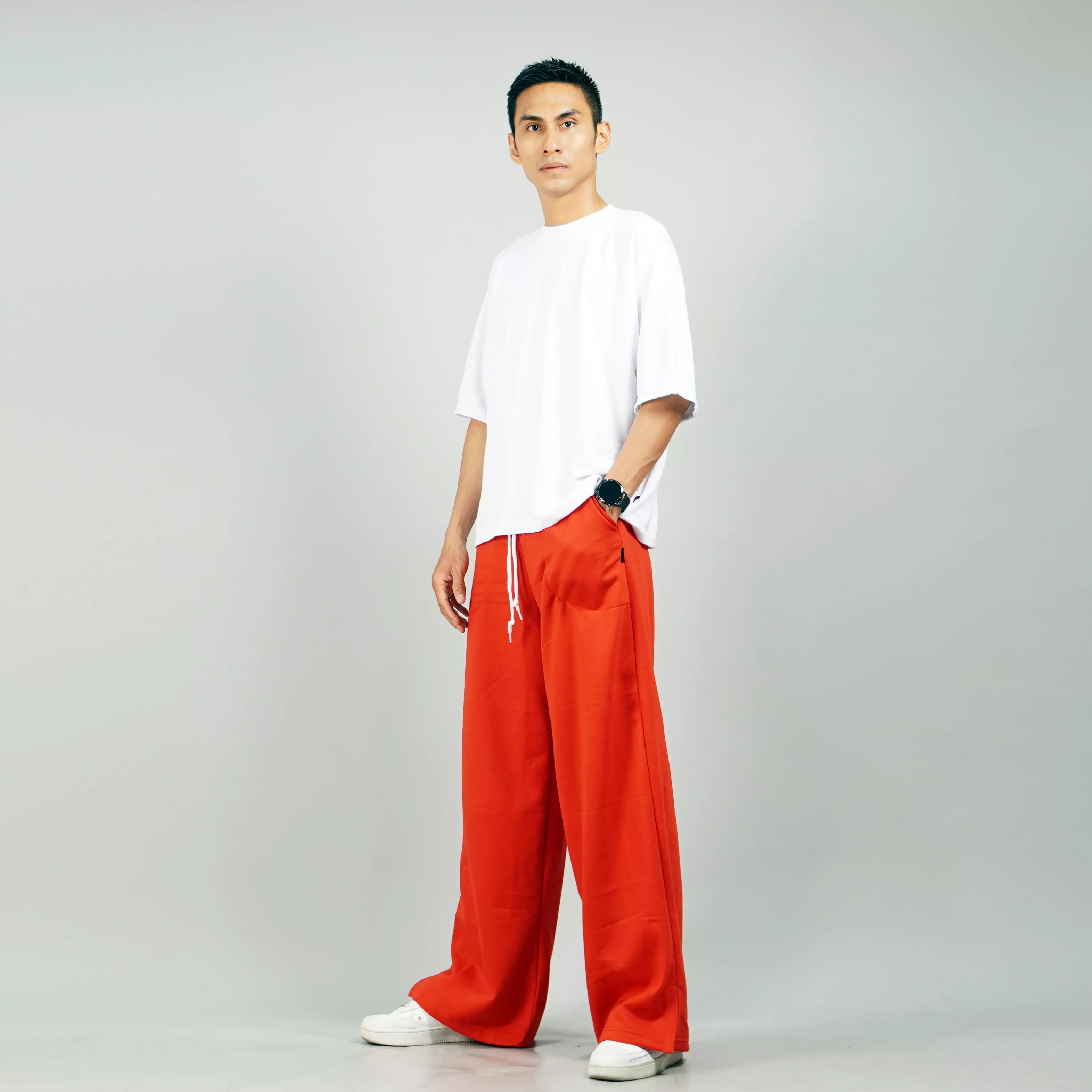 JISOO Celana Panjang Baggy Pants Baggy Sweatpants Celana Loose Pria - MERAH