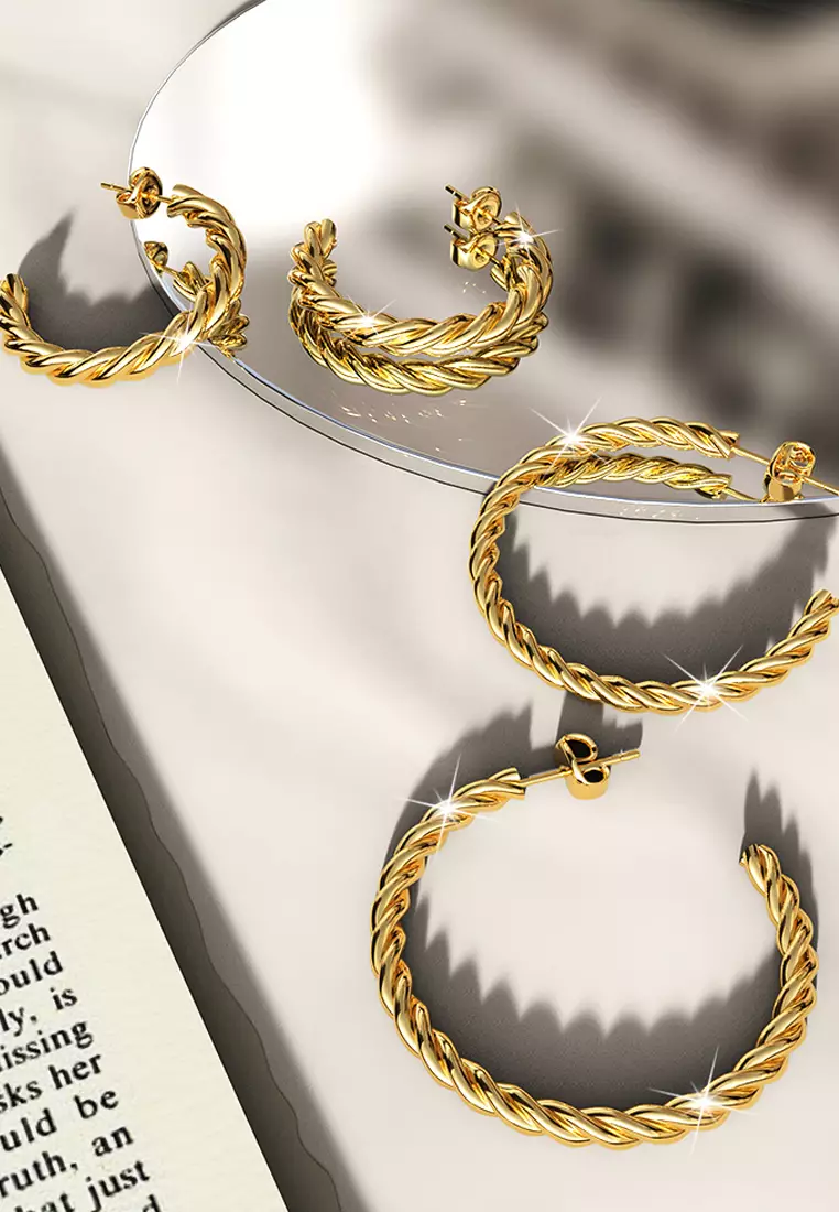 Twisted Braid C-Hoop Gold Layered Earrings 30mm