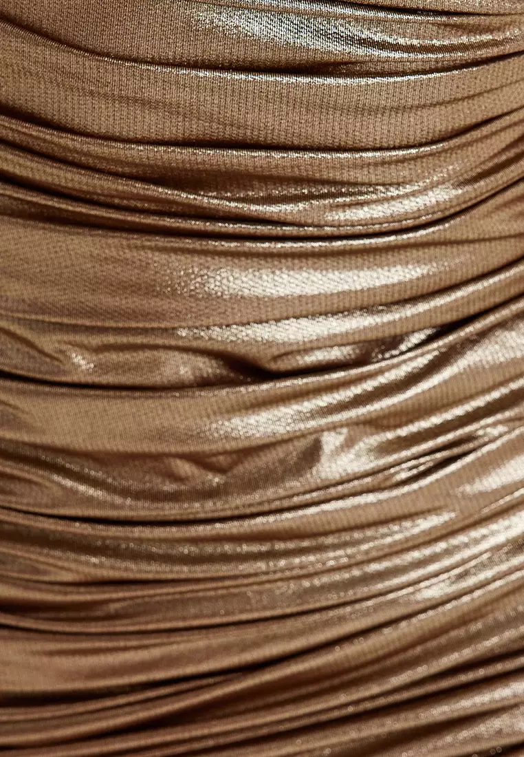 Shiny Draped Mini Dress Sleeveless And Square Collar