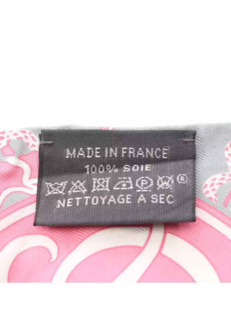 Pre-Loved Hermès twilly EX-LIBRIS ribbon scarf silk gray orange pink