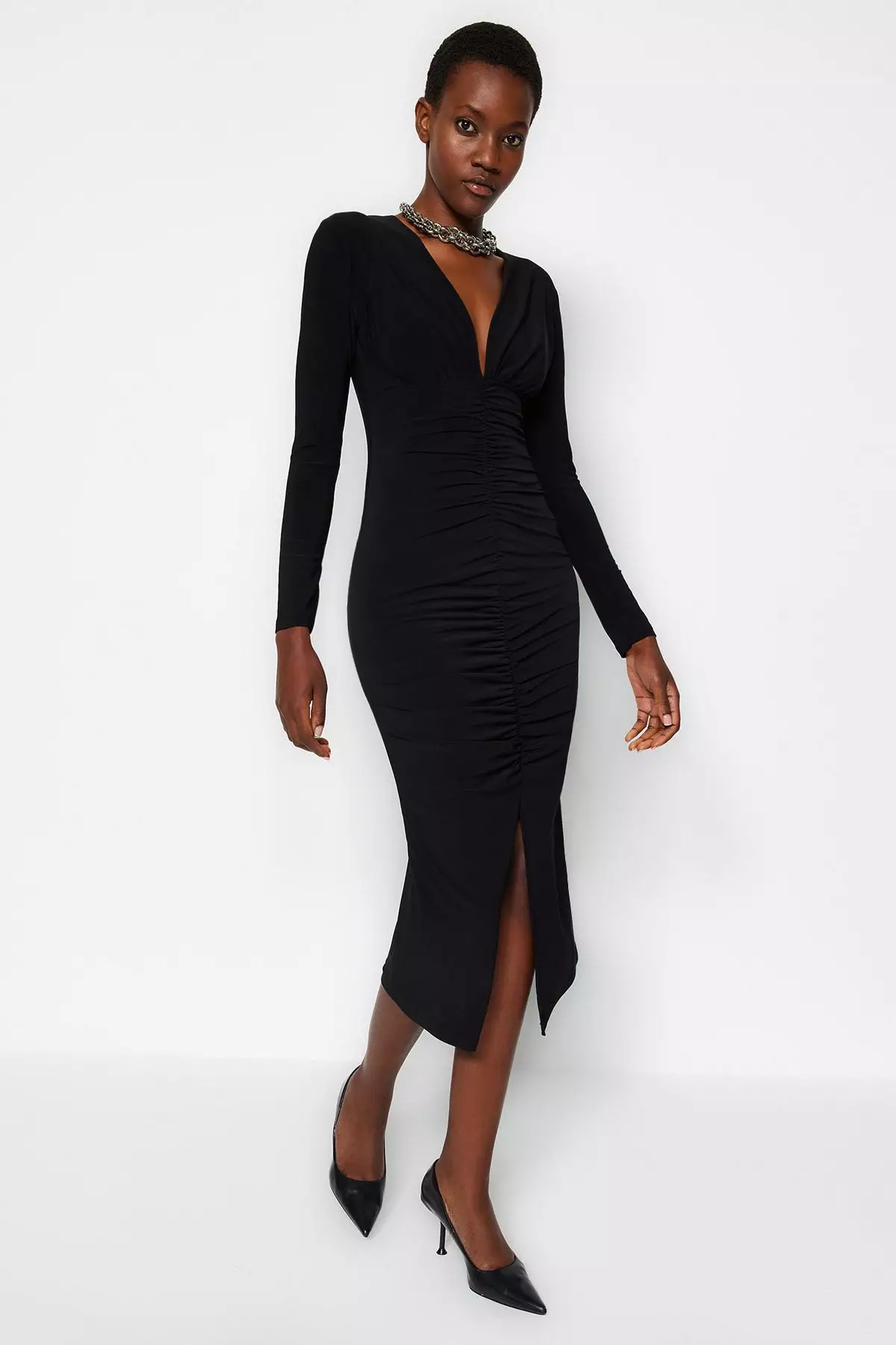 Ruched Slit Dress
