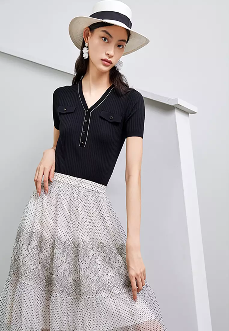 Polka Dot High Waist Tiered Midi Skirt