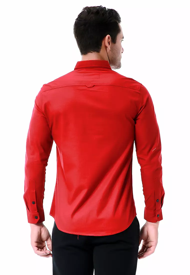 Leopold Kemeja Basic Pria Motif Polos Long Sleeve Material Cotton ORIGINAL - Maroon