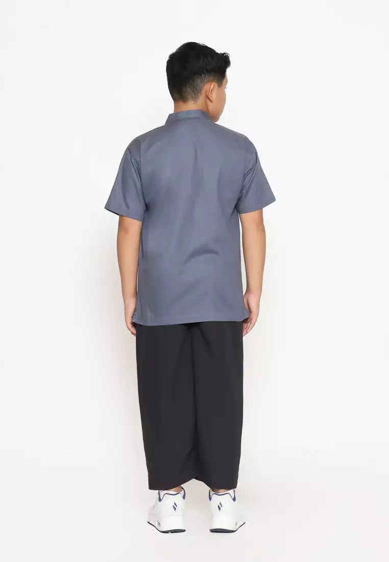 Baju Koko Set Anak Laki Bordir Stone Grey - GENUINE