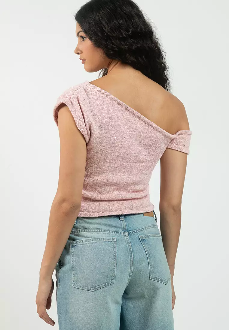 Textured Asym Neck Knit Top