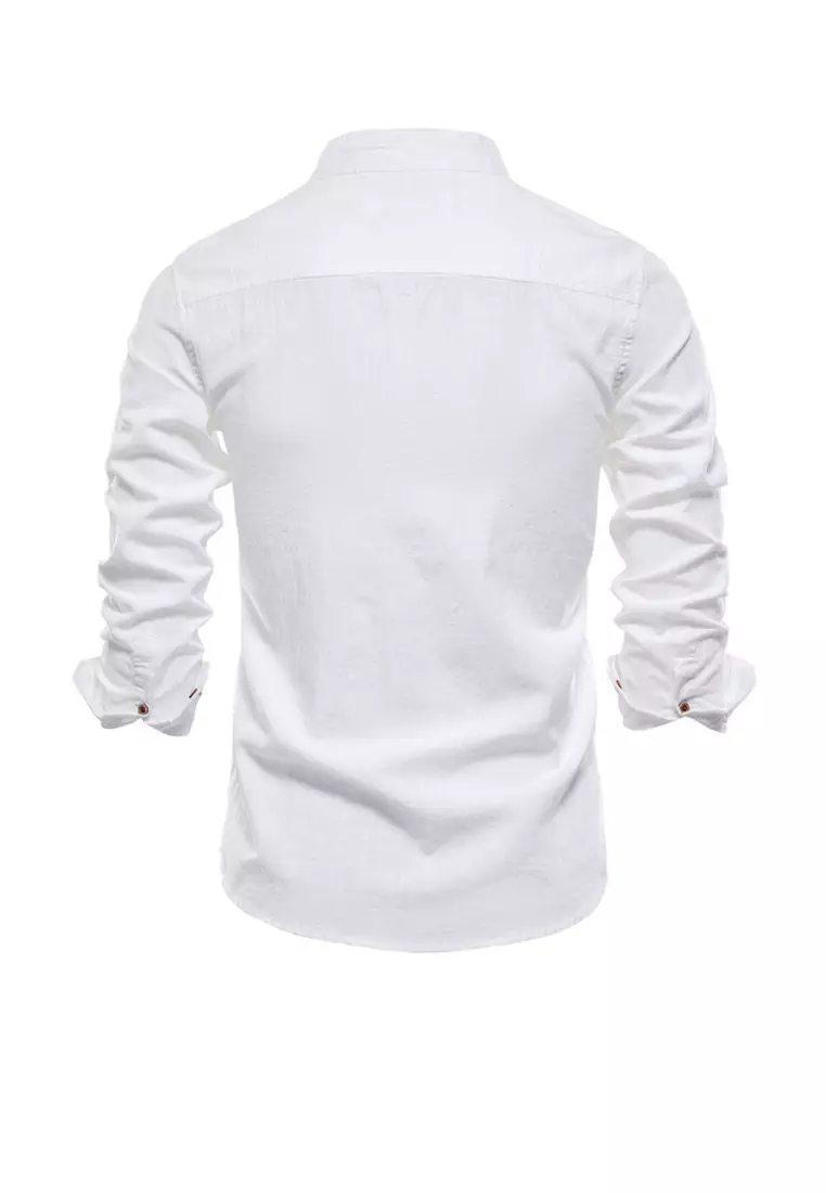 Slim Cotton-Flax Long Sleeve Shirt AX71