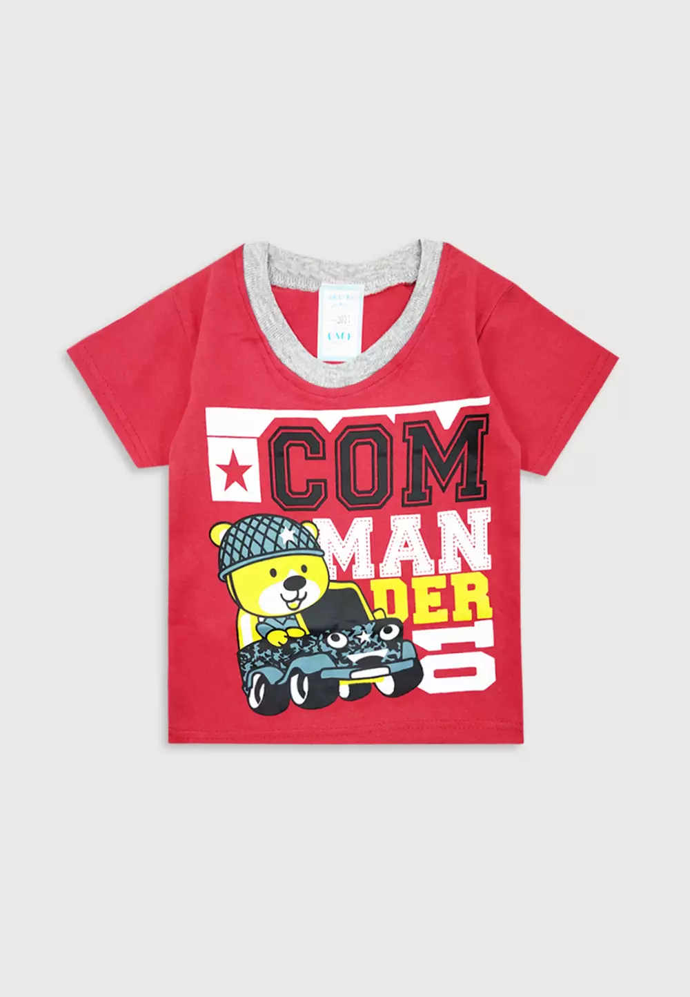 Wakakids Baju Bayi Anak Laki Laki Lengan Pendek Motif Tank Commander Setelan Celana Jeans Usia 6 Bulan Hingga 12 Bulan 3021 Merah