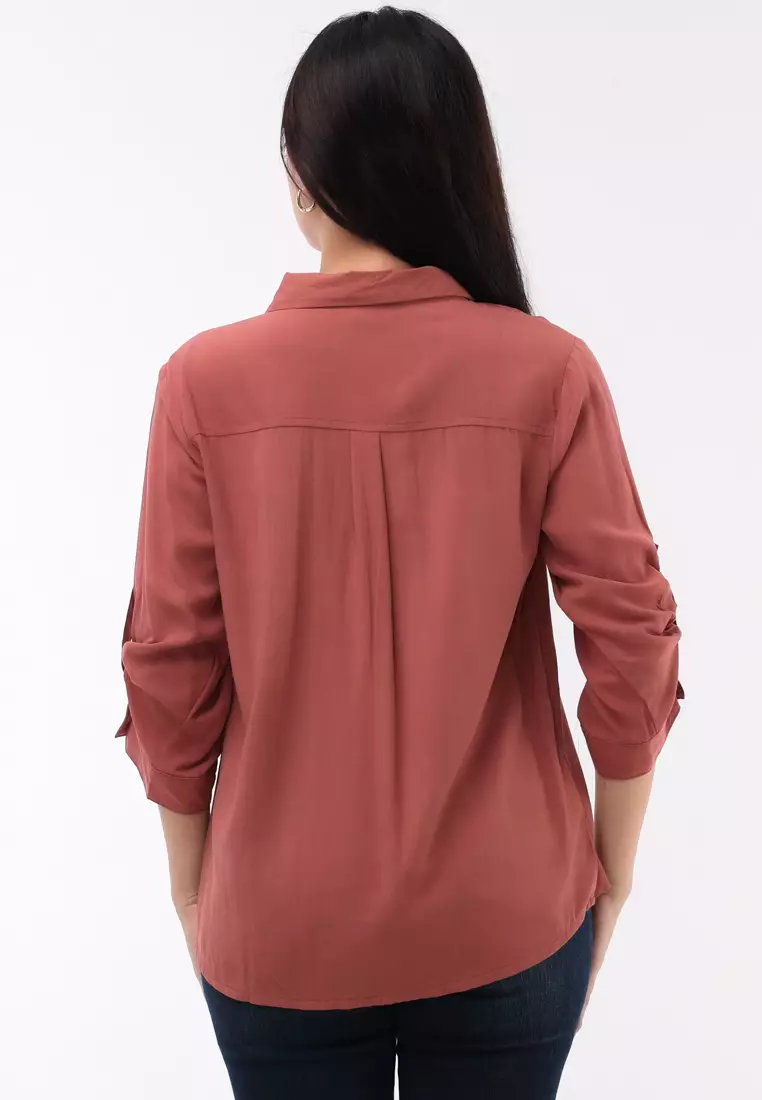 Woven Plain Soft Linen 3/4 Blouse