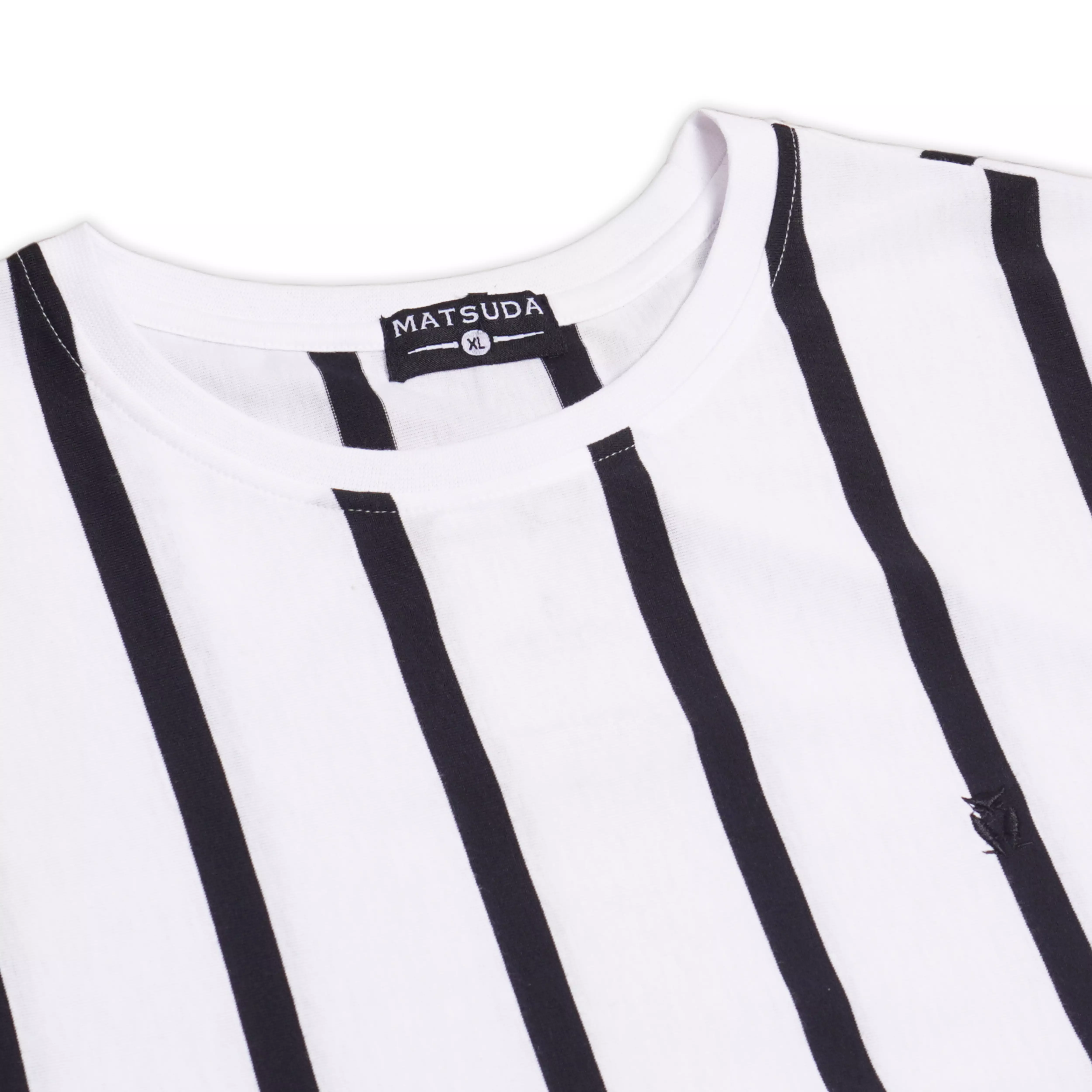 Matsuda T Shirt Pria Kaos Stripe Tsuru White