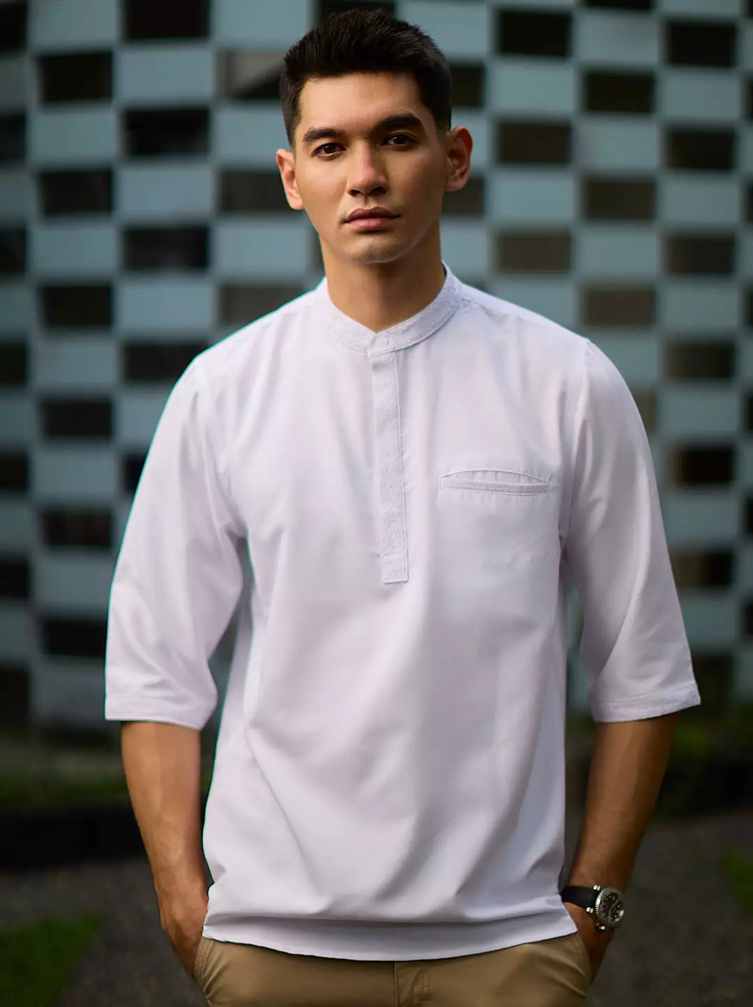 OXCON Kemeja koko Tangan 3/4 Bordir Hasbi Putih