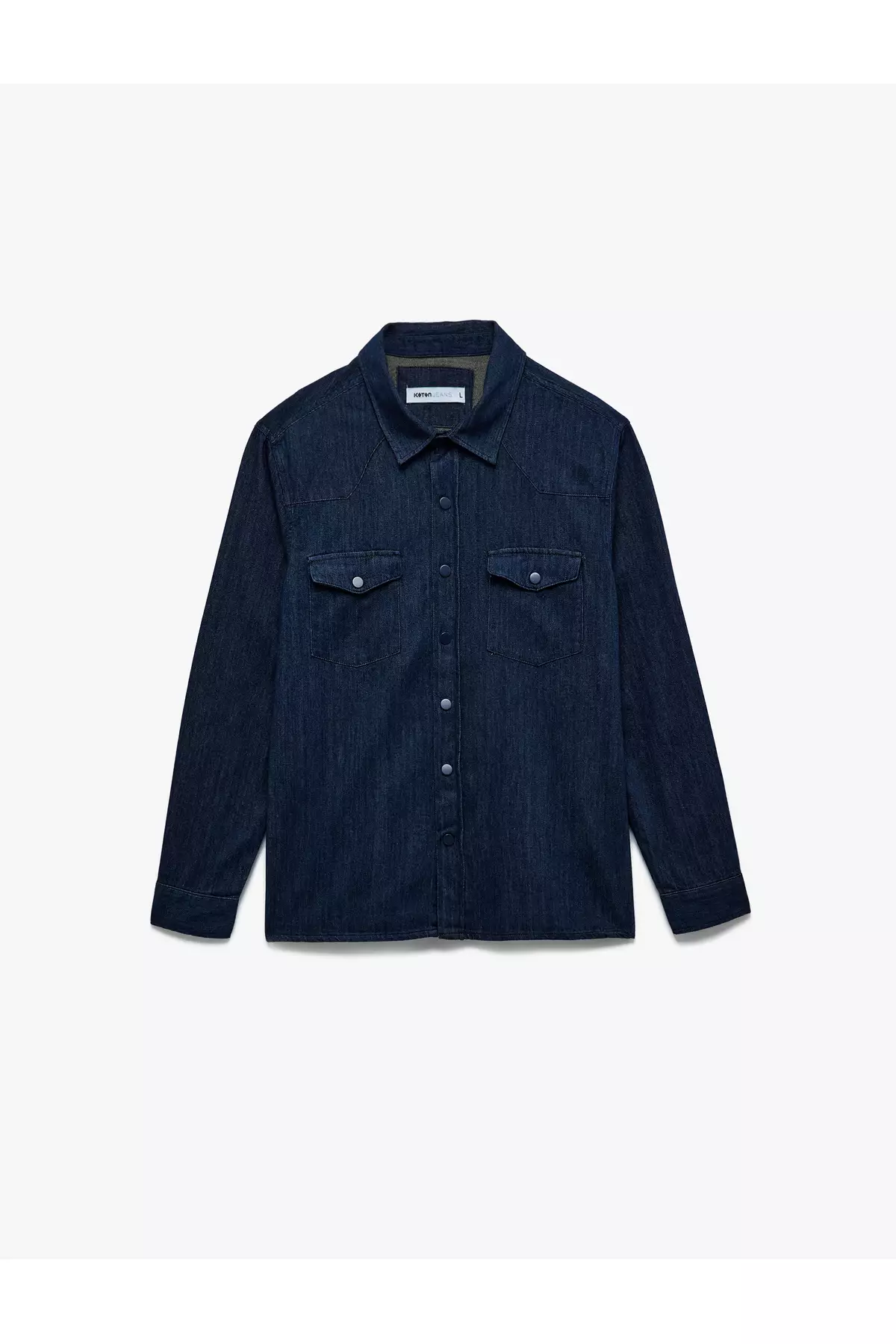 Classic Collar Jean Shirt Jacket With Flap Pocket And Stitching Detail