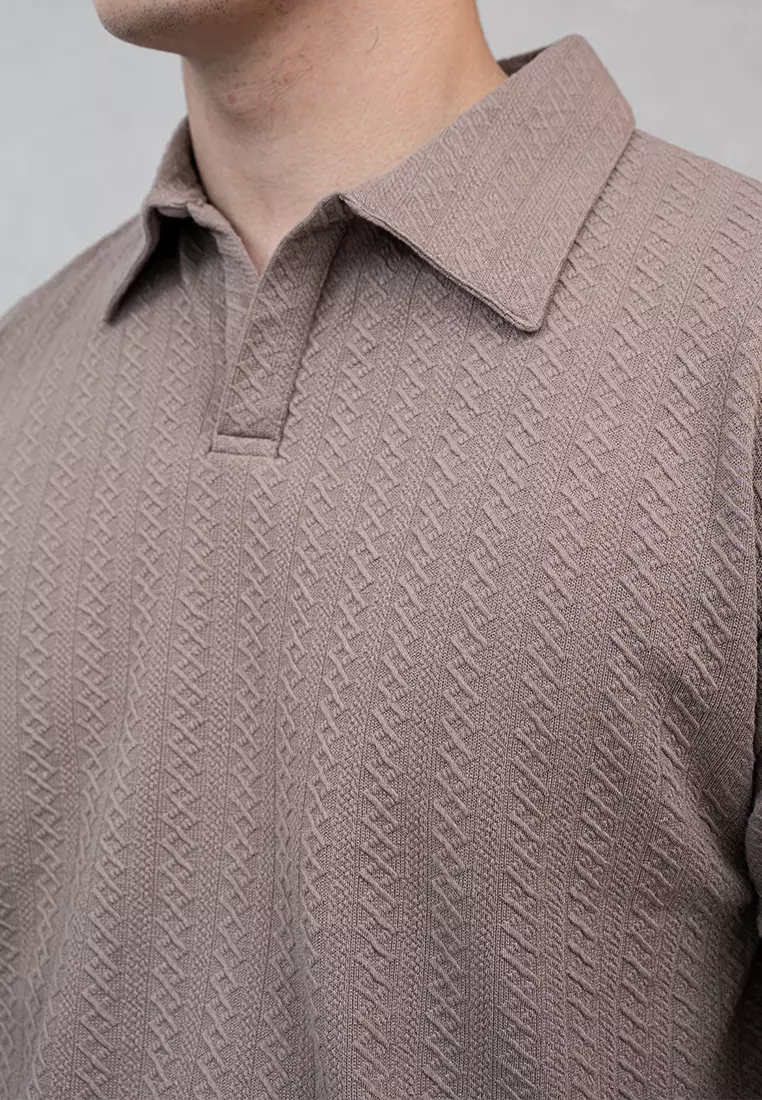 Houseofcuff Polo Shirt Rajut Stretch Lengan Pendek Pria Coklat Susu