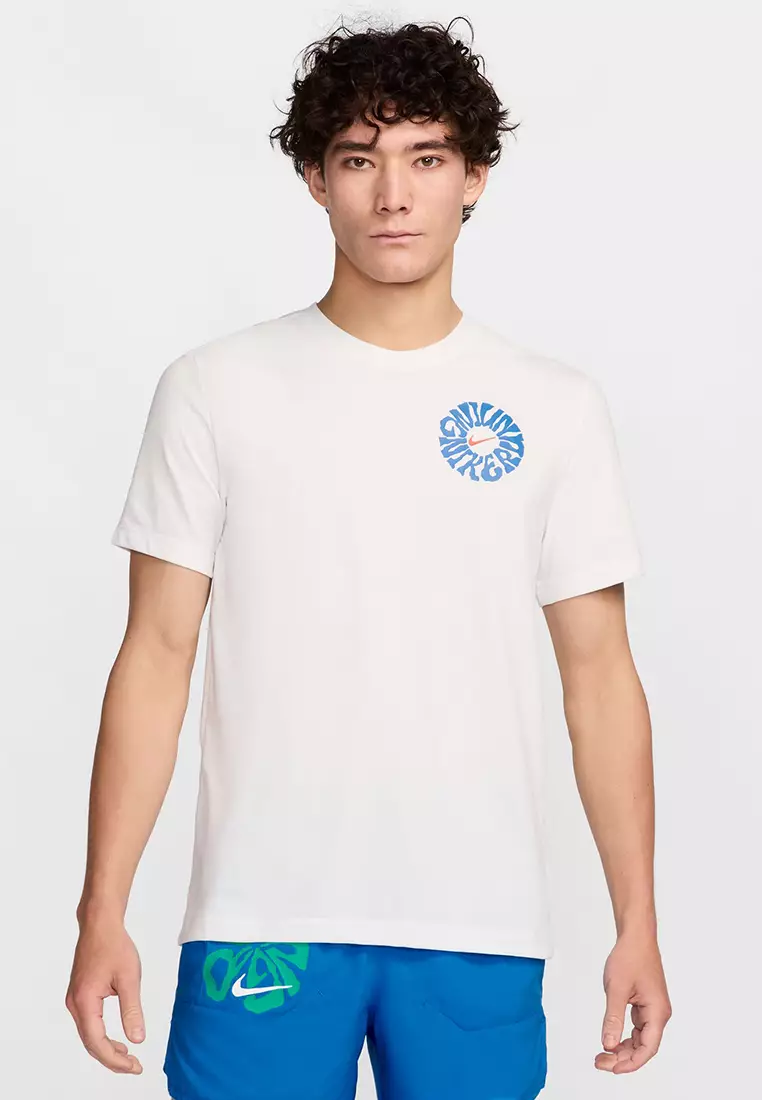 Dri Fit White And Light Blue Graphic Tee BAJU BADMINTON PROTECH