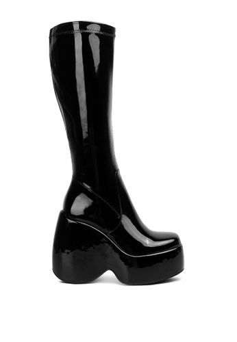 London Rag Black patent High Platform Calf Boots | ZALORA Malaysia