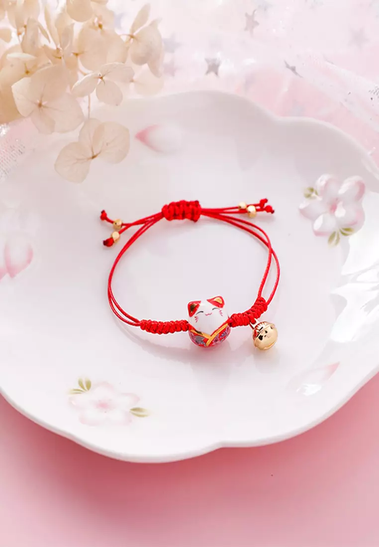 YOUNIQ Basic Fortune Cat Lucky Charm Strap Bracelet Red Luck for Passion