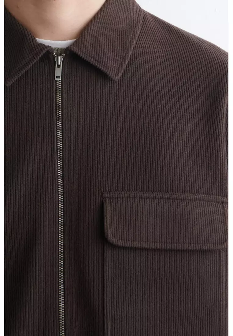 CORDUROY-JERSEY ZIP-UP OVERSHIRT