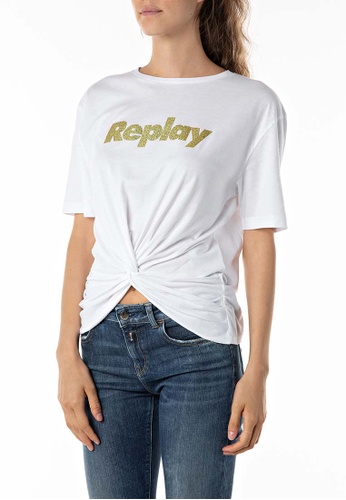REPLAY white T-shirt with bow and glitter print 0BB79AAE8B8A17GS_1