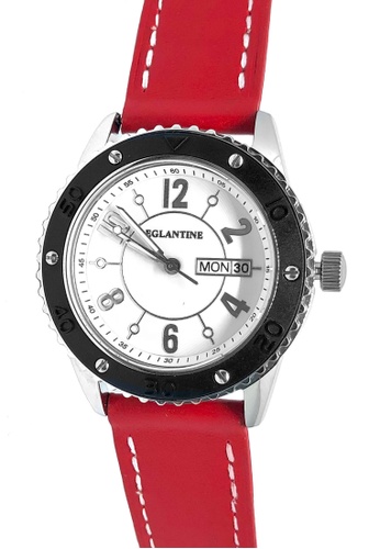 EGLANTINE 銀色 EGLANTINE® Vanessa 女士精鋼石英手錶白色錶盤，紅色皮錶帶 7560FACAA08BDFGS_1