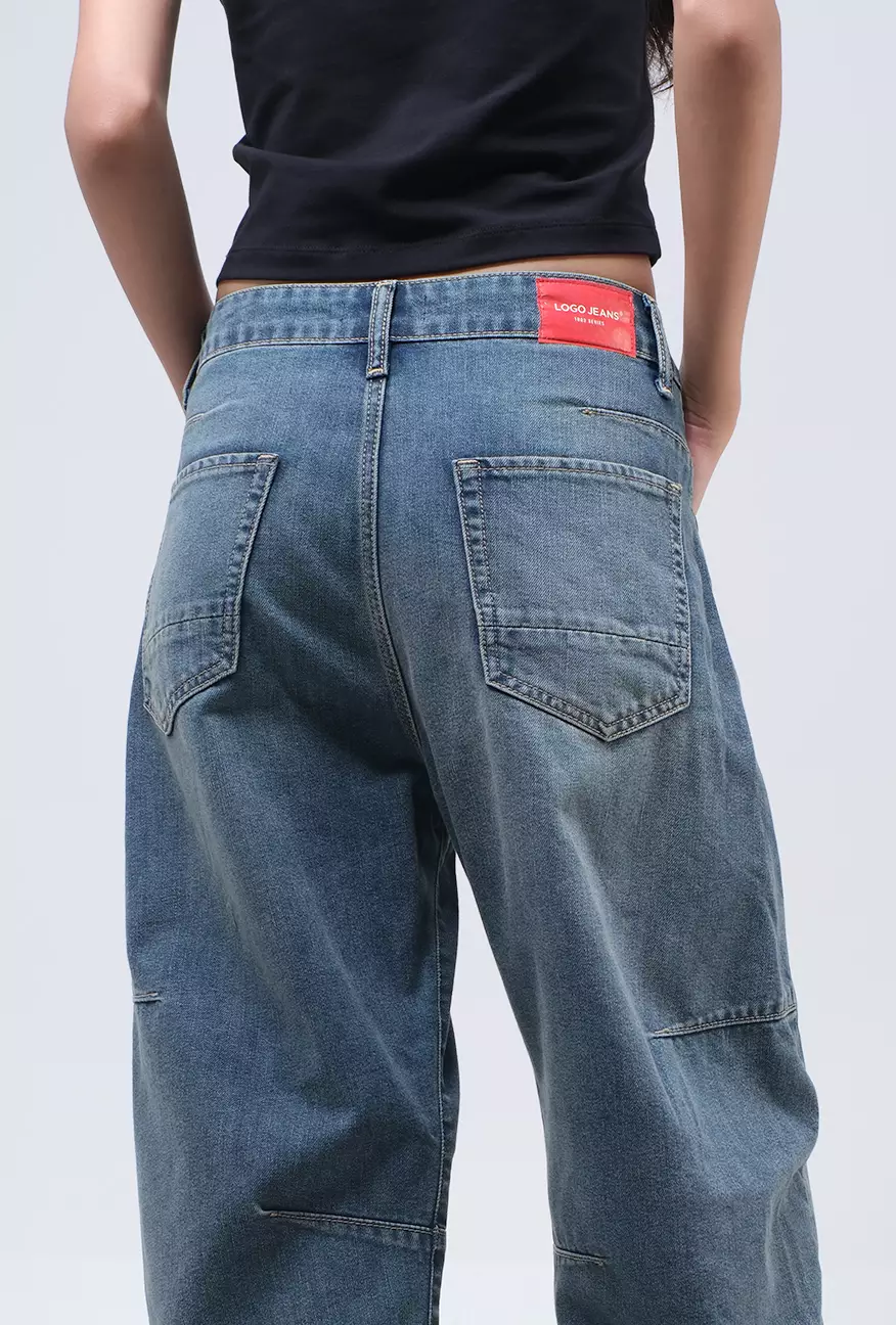Celana Jeans Wanita Barrel Sora Medium Blue