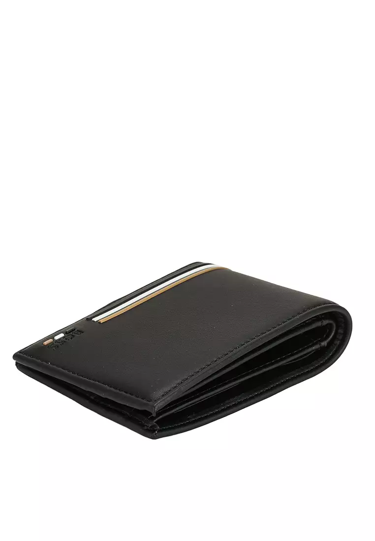 BOSS - Faux-leather wallet with perforated signature stripe