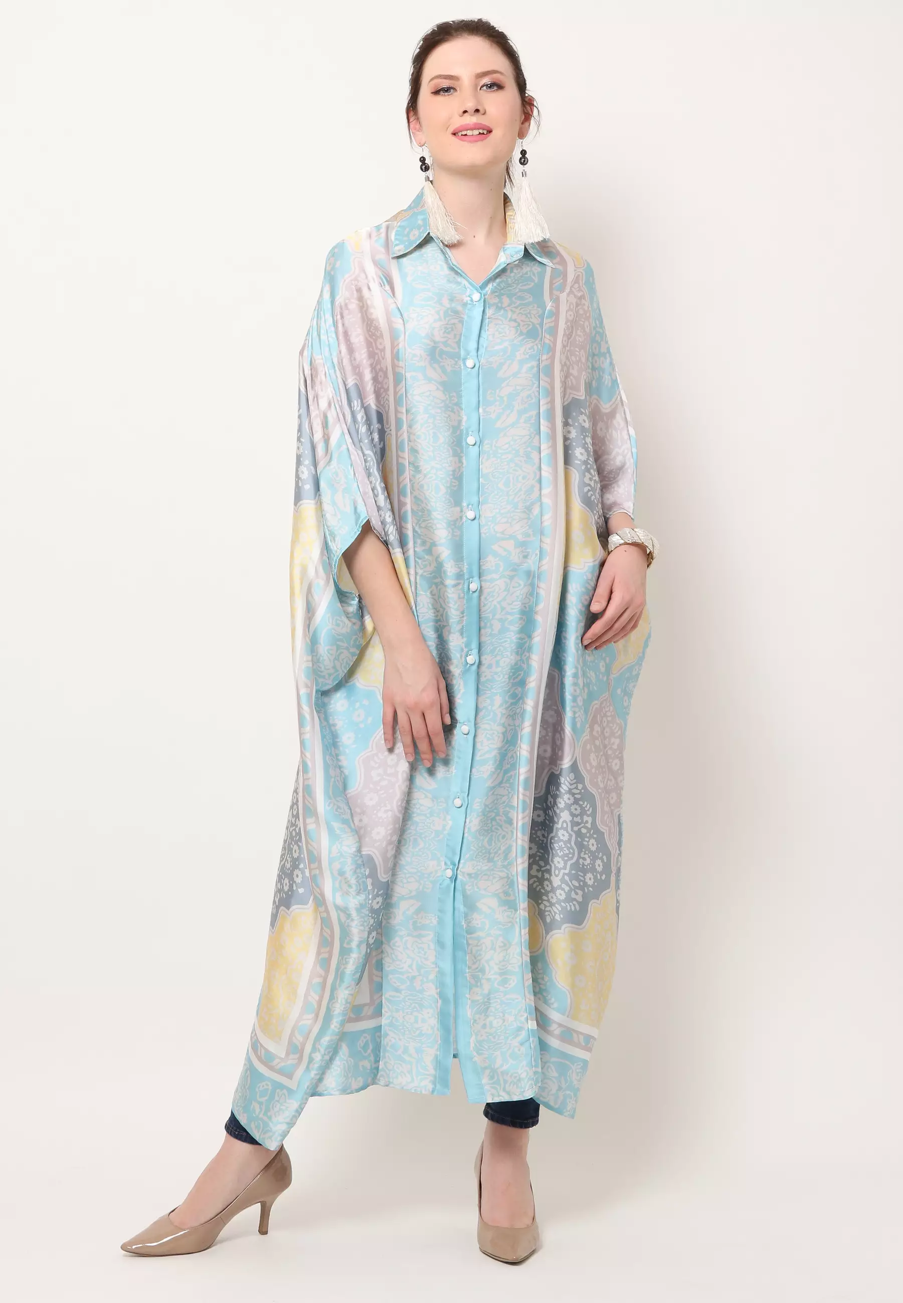 Kanzi Classic Collared Kaftan Modern Blue