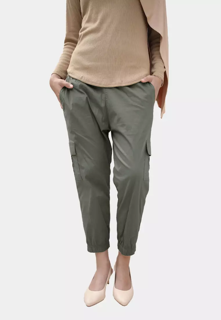 Cotton Bee - Kleine Cargo Pants  | Celana Cargo Jogger Wanita - Army Green - L 