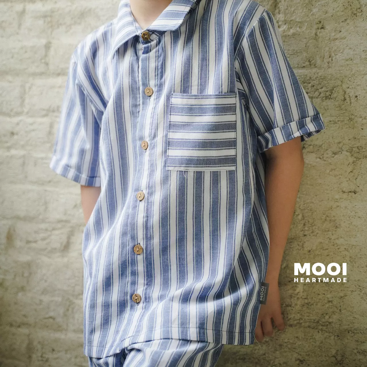 Mooi Kemeja Anak Laki-laki Kemeja Katun Motif Dion Striped Shirt - Yellow Gold