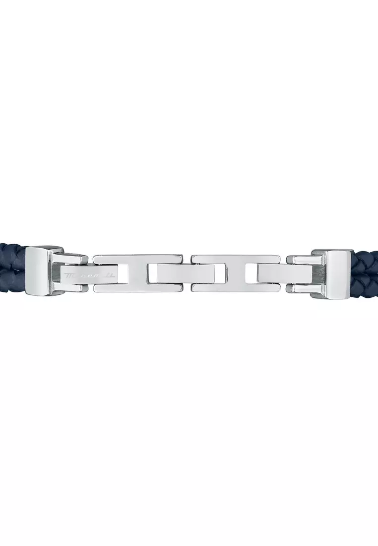 Maserati Jewels 220mm Men's Leather Stainless Steel Bracelet, Blue, JM422AVE10 (Adjustable)