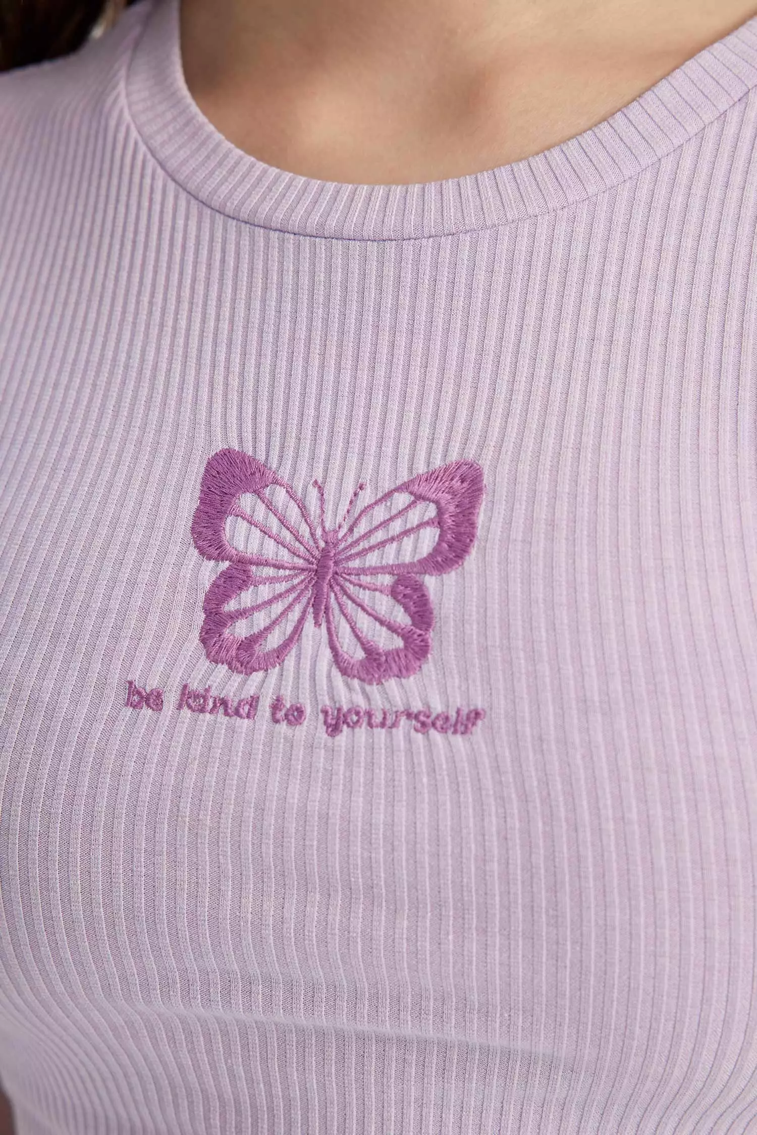 Butterfly Detailed Short Sleeve Crop T-Shirt