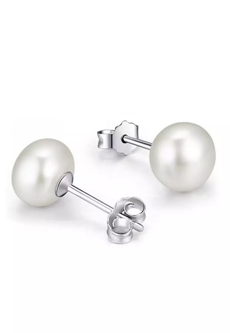 925 SIGNATURE Radiant 7mm Pearl Studs White-Silver/Pearl White