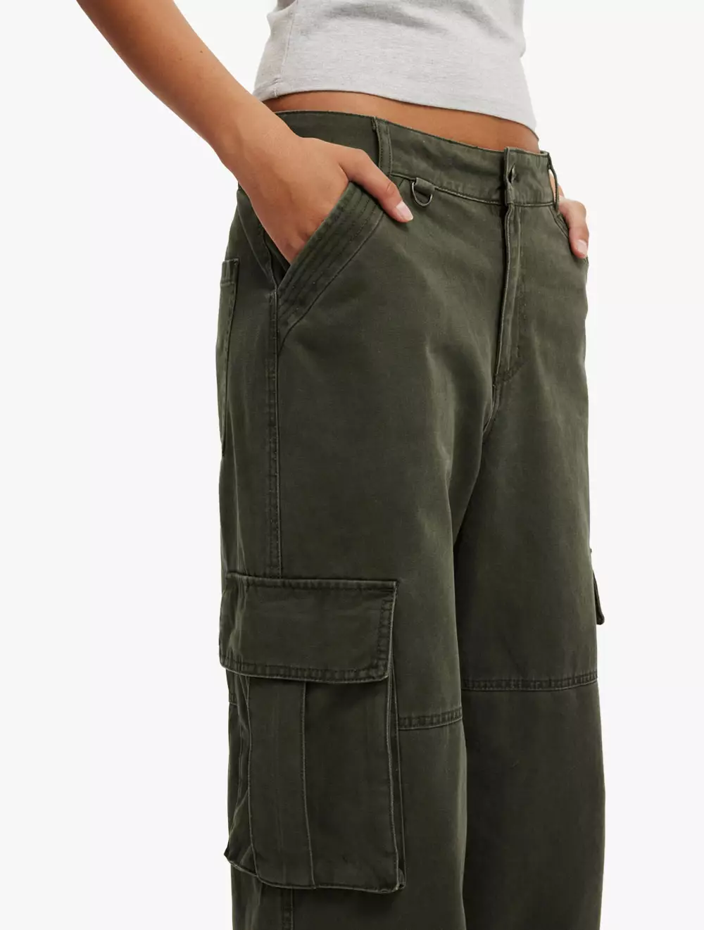 Cotton On - PANTS - Benny Cargo Pant - DARK WASHED GREEN
