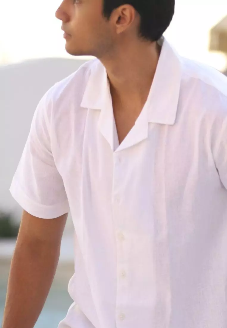 Uluwatu Kemeja Linen Lengan Pendek Pria Putih | Linen Short Sleeve Shirt Men White
