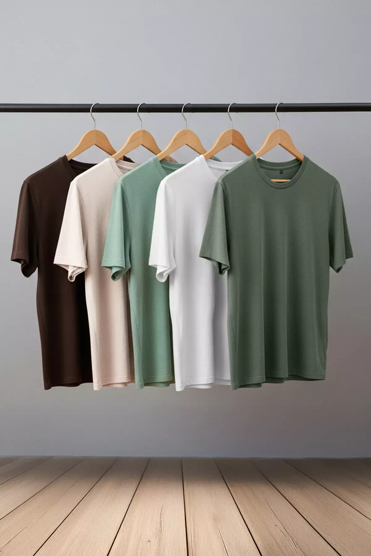 Unisex Mint-Khaki-Brown Slim/Fitted Fit 5 Pack 100% Tok Fabric T-Shirt Tmnaw20Ts0243