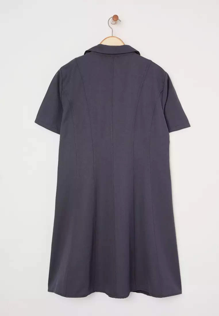 Anthracite Gabardine Woven Mini Plus Size Dress Tbbss25Ah00205