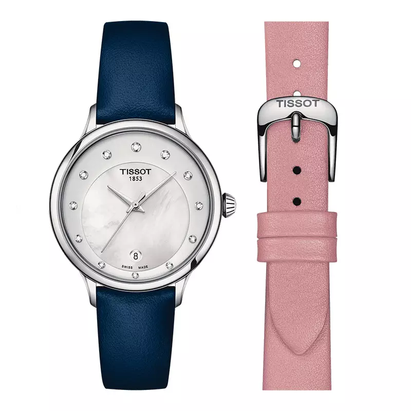 Jam Tangan Wanita TISSOT T-Lady T133.210.16.116.00 Odaci-T White Mother of Pearl Dial Blue Leather Strap + Extra Strap