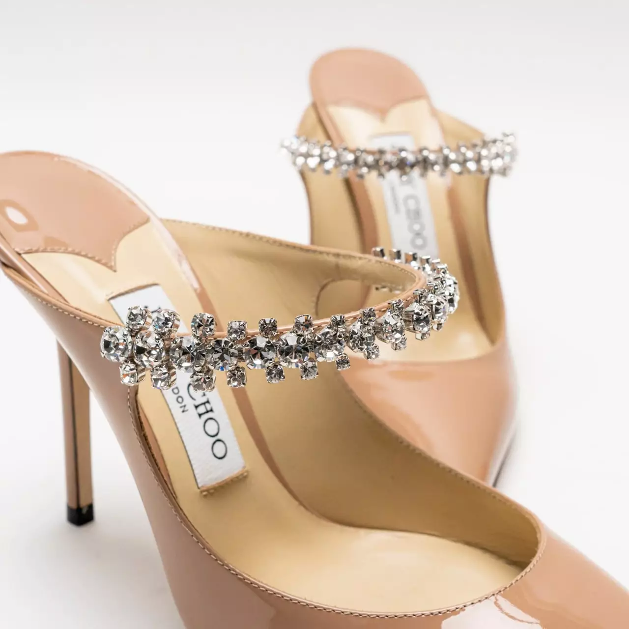 Bing 100 Crystal Strap Patent Leather Heels Pink
