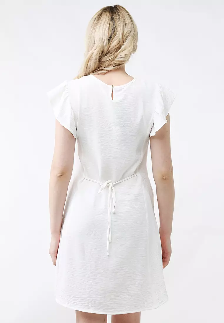 Plain white linen dress sales
