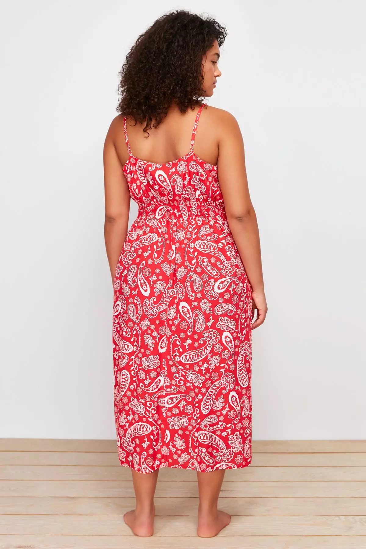 Plus Size Printed Elastic Waist Beach Dress