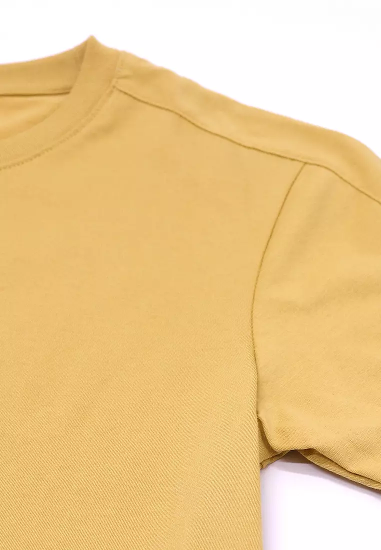 Men's Basic Round Neck T-Shirt with Shoulder Cut&Sew - Prarie Sand