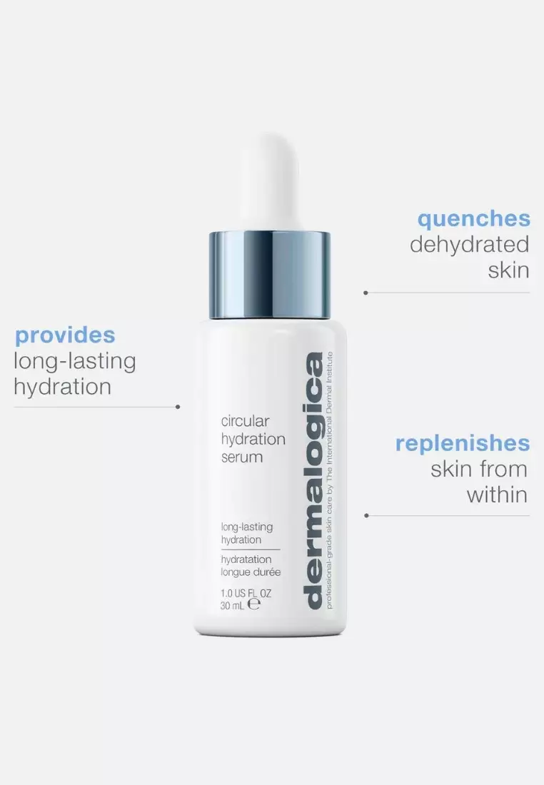 circular hydration serum with hyaluronic acid, deeply hydrates and replenishes
