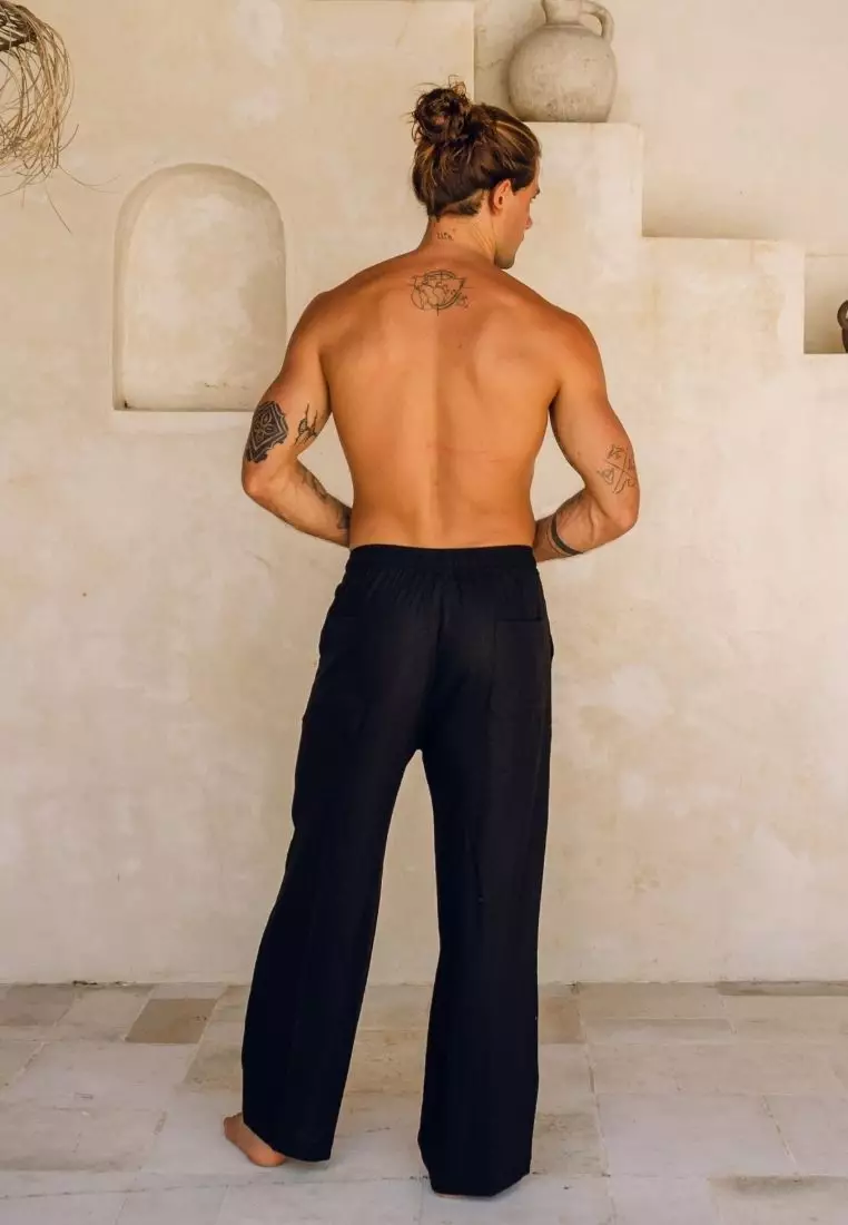 Pablo Celana Panjang Linen Pria Hitam | Linen Baggy Pants Men Black