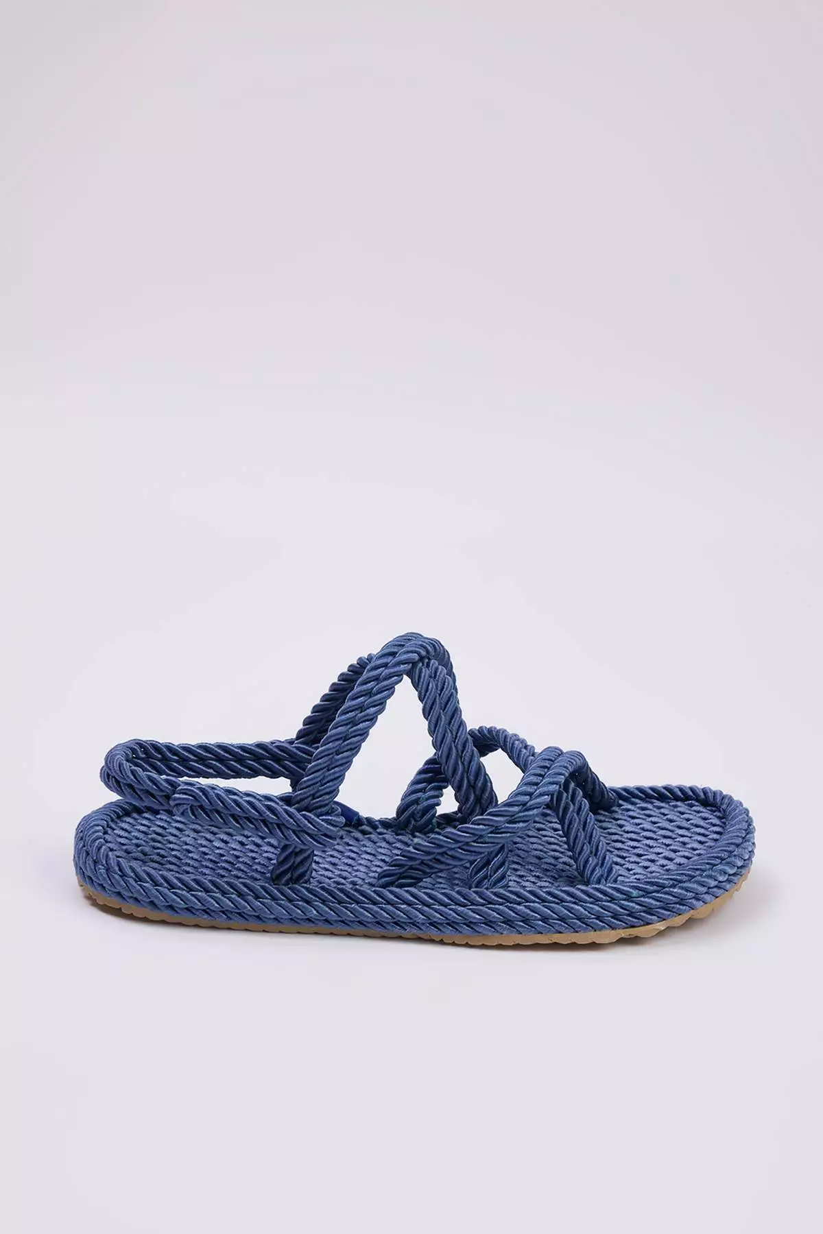 Blue Cross Strap Rope Drawstring Women's Straw Sandals Takss25Sd00056
