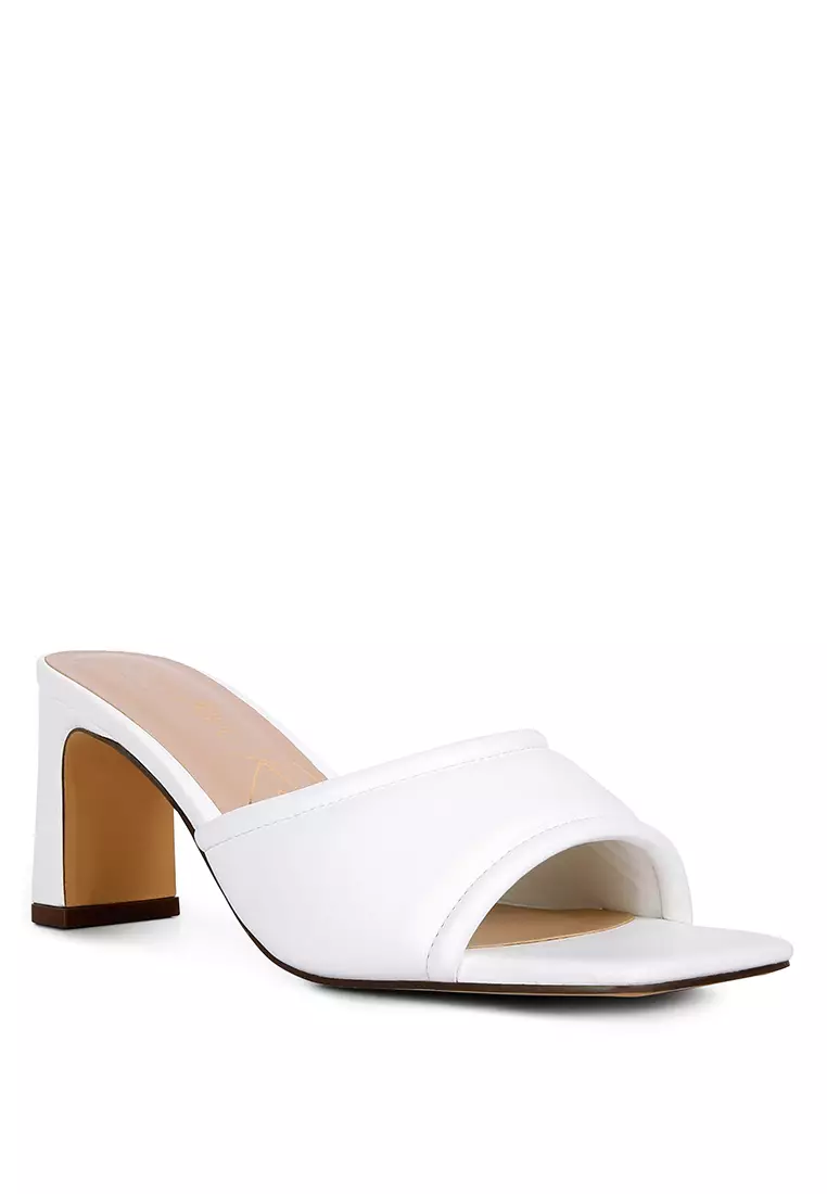 White leather block best sale heel