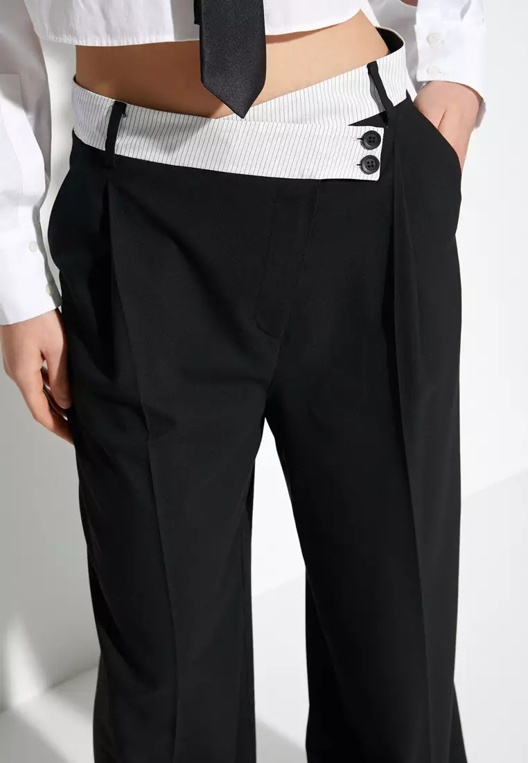 Asymmetric Waist Buttoned Trousers