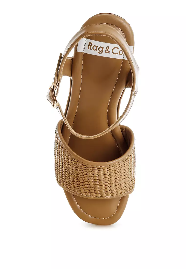 Raffia Chunky Sandals In Natural