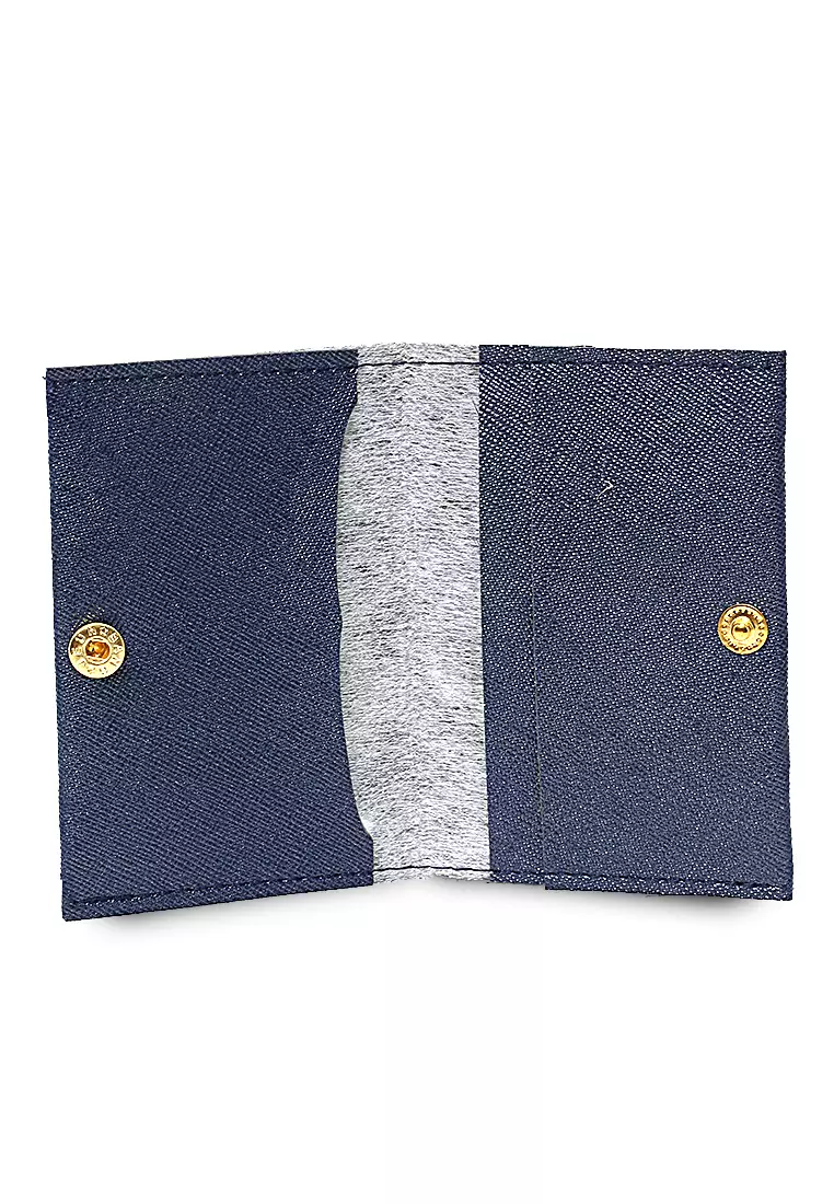 Dompet Mini Motif Polos Detail Snap Kancing Card Wallet Design Simple - Navy