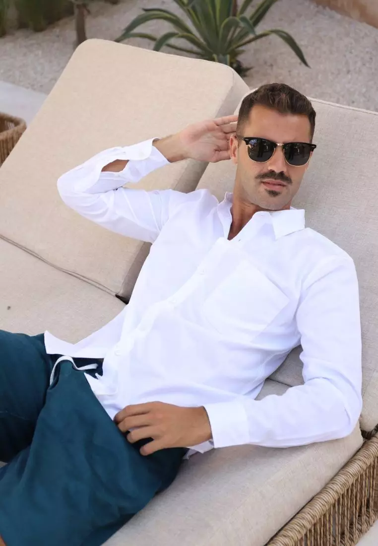 Palma Kemeja Panjang Pria Katun Organik Putih | Organic Cotton Long Sleeves Shirt Men White